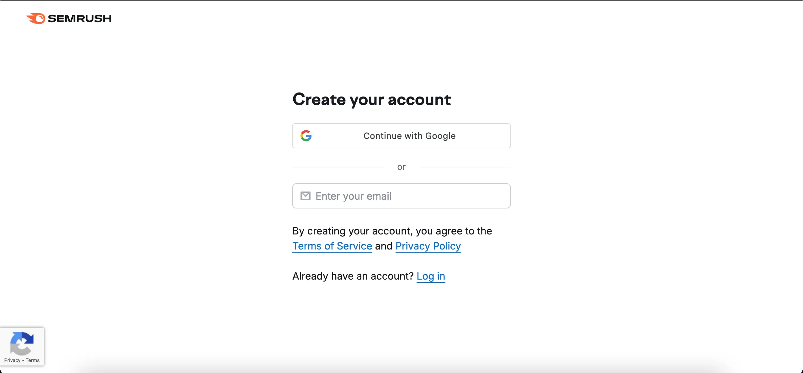 Semrush sign up page