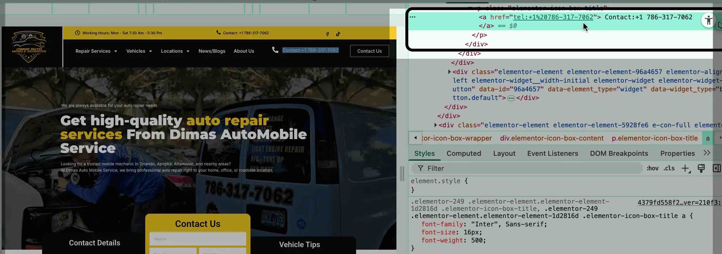 Showing the number code in inspection