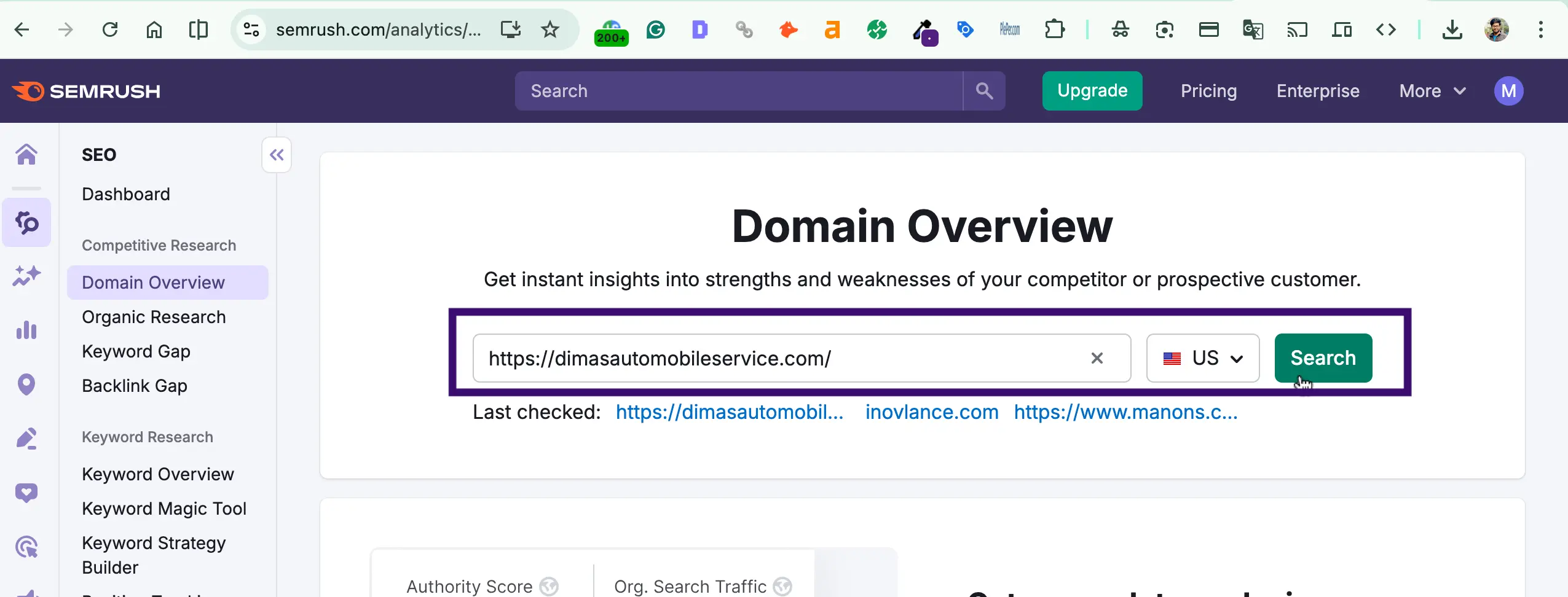 put website link in the search bad and location